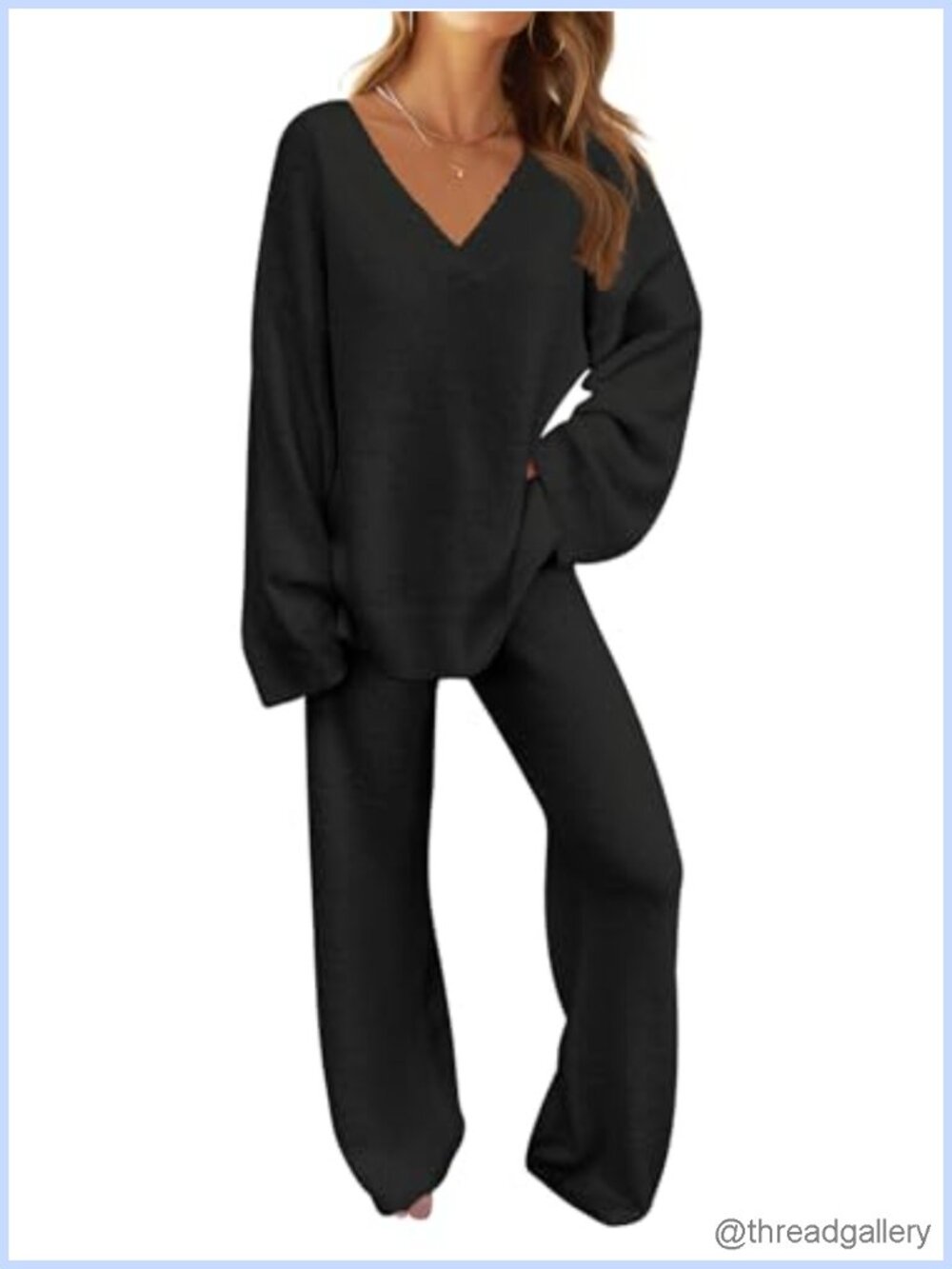 Fleece Pajama Lounge Set 2 Piece Fuzzy V-Neck Wide Leg Pants